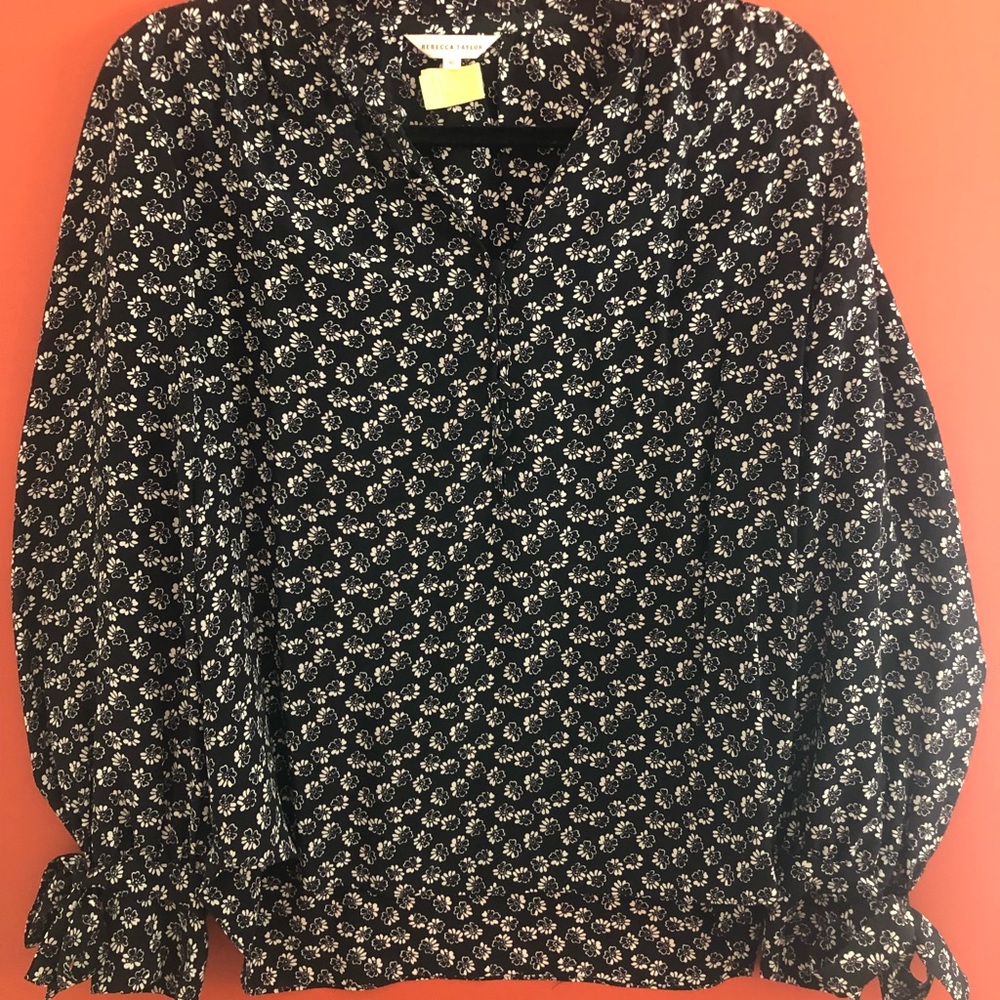 Rebecca Taylor Rue Floral Print Tie Cuff Blouse